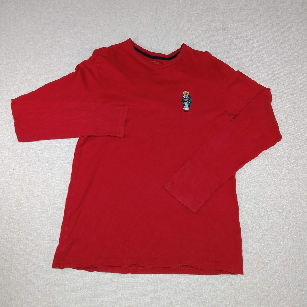 Polo Ralph Lauren Shirt Men L Red Bear Football Long Sleeve Cotton Preppy Tee